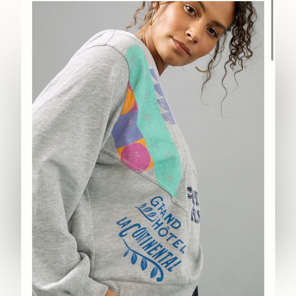 Anthropologie Maeve Gray Road Trip Graphic Hoodie Sweatshirt in Size Small - Picture 2 of 16